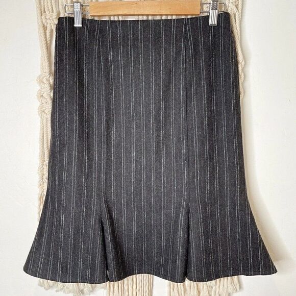 Gunex Trumpet Skirt US 4 Gray White Pinstripes Wool Blend Corpcore Minimalist - Picture 1 of 10